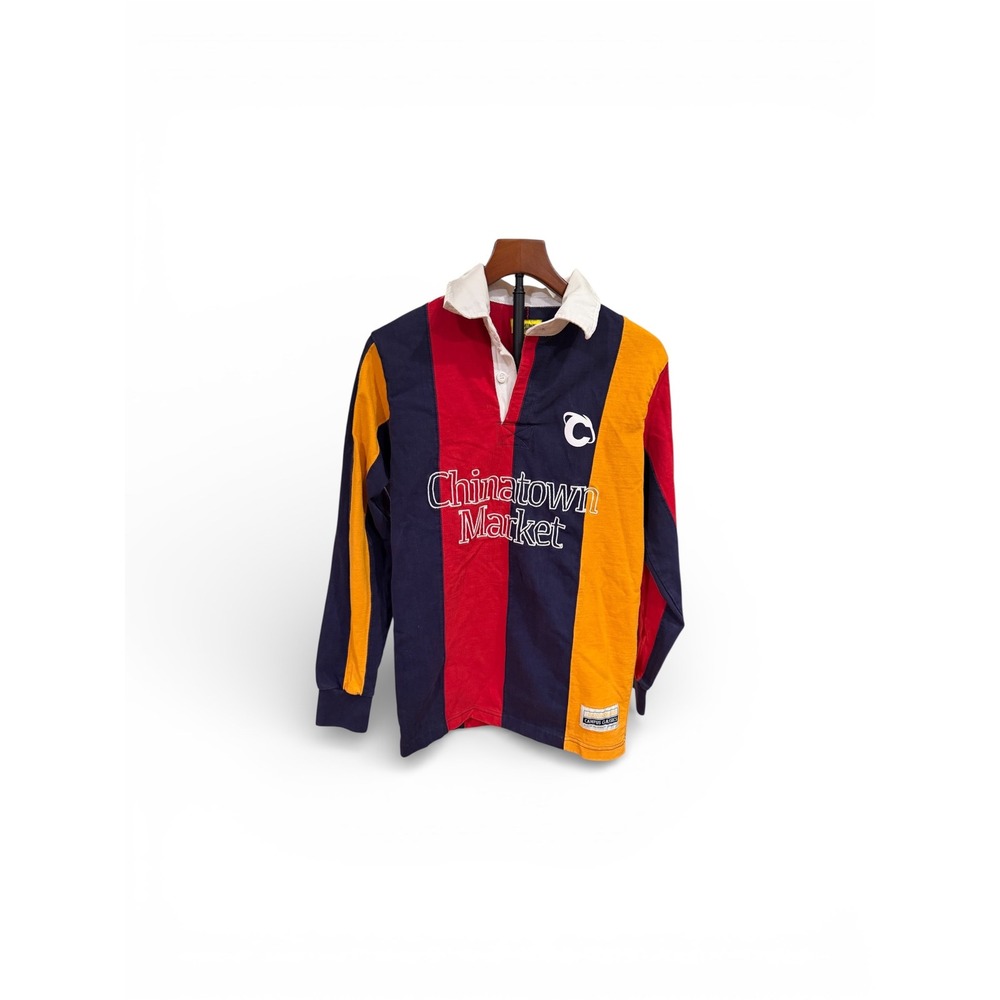 Chinatown Market Mens Striped Rugby Shirt Navy Red Yellow Campus Classics Medium